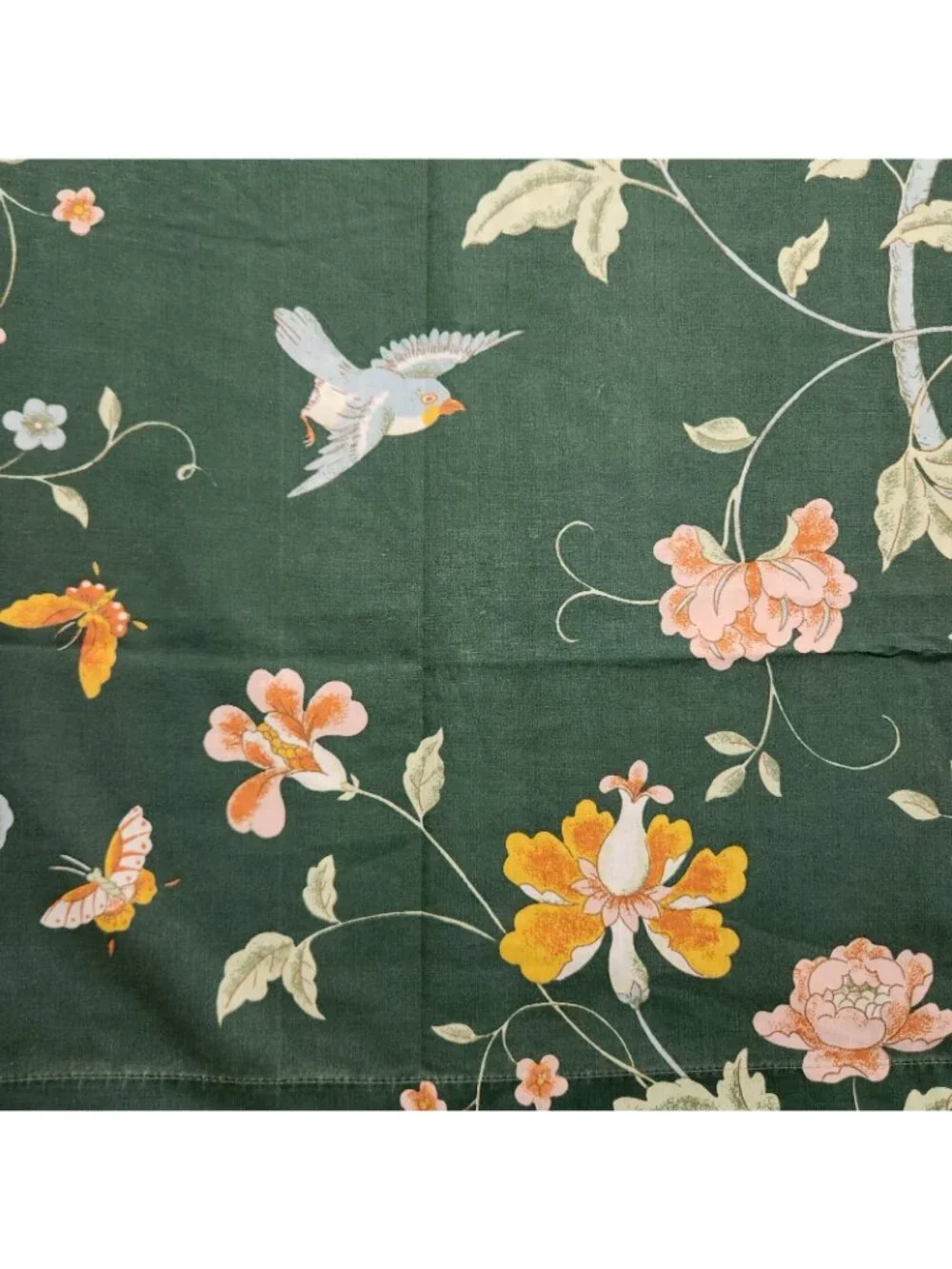 Vintage Fieldcrest Empress Garden Geen Bird Floral Flat Twin Sheet